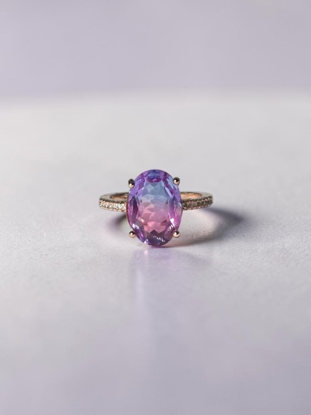 Stunning Oval Ombre Statement Ring - Rose Gold Over 925 Sterling Silver - Size 8